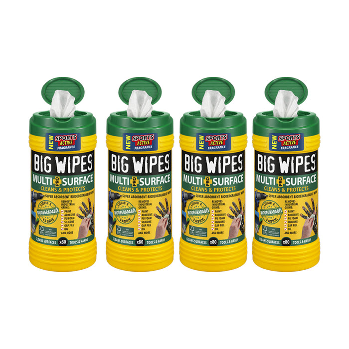 4 x Big Wipes Multi-Surface Pro+ Bio Cleaning Wipes Tub of 80 - 2440