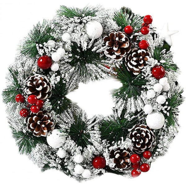 444546 - Christmas Wreath With LED Lights Snow Cones & Berries