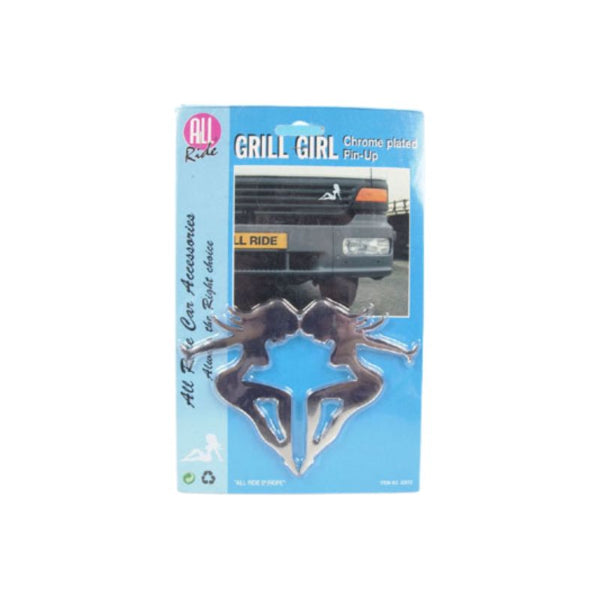 AR00572 - All Ride Grill Emblem Sexy Lady Pin Up' 2pc Chrome Plated Bolt N Small