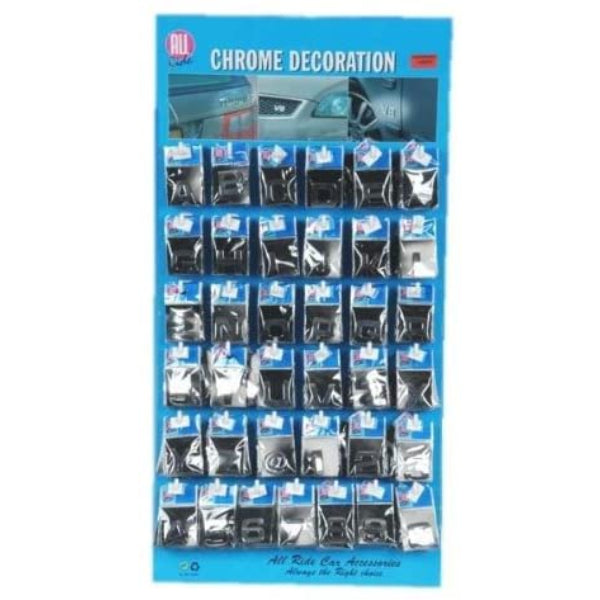 AR20100 - All Ride Sticker Numeral 25mm 'Assorted Display Stand' Chrome 370pcs