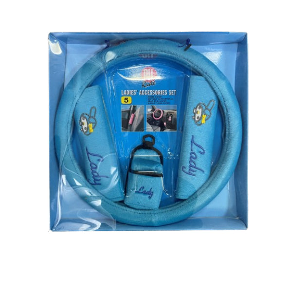 AR88998 - All Ride Steering Wheel Cover Set 5pc 'Lady' Logo Blue