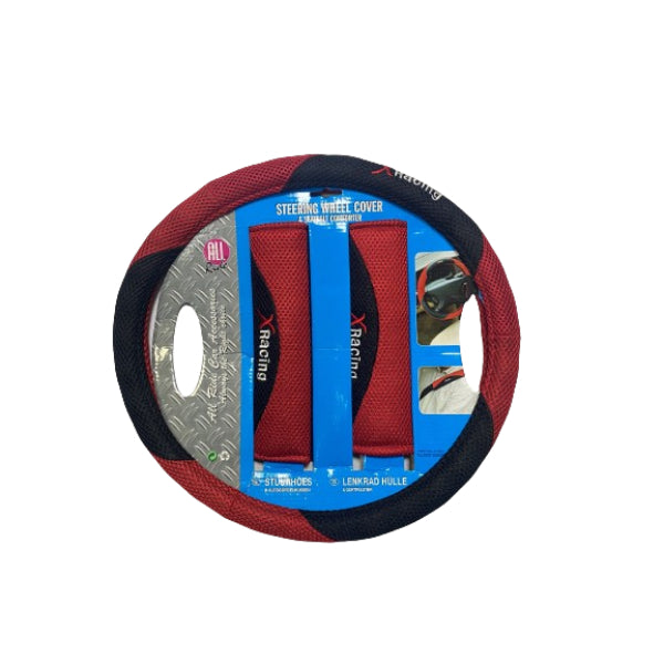 AR27334 - All Ride Steering Wheel Cover Set 3pc (With Seatbelt Comforter Pads) 'Racing' Red Mesh