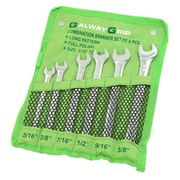 CT0984 - 6pc Long Combination Spanner Set Full Polish 5/16 - 5/8