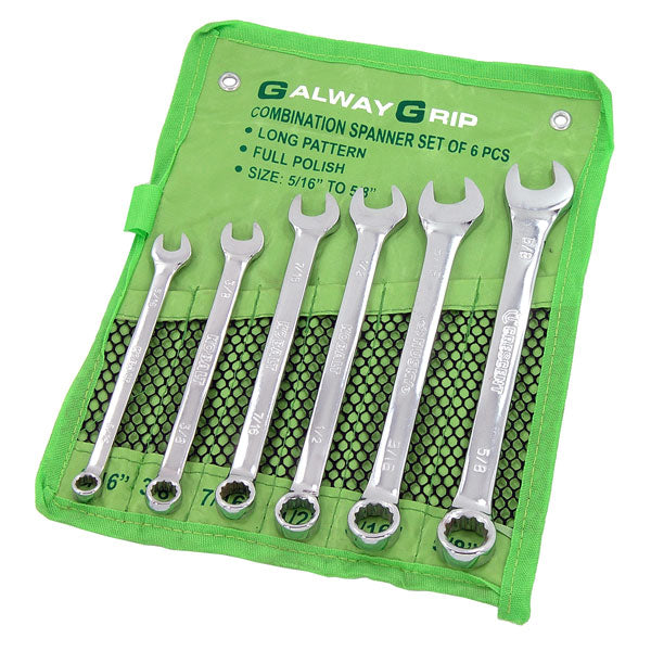 CT0984 - 6pc Long Combination Spanner Set Full Polish 5/16 - 5/8