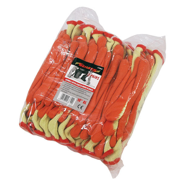 CT3842 - 12 Pairs Of Crinkle Latex Work Gloves Orange Size 10 Extra Large