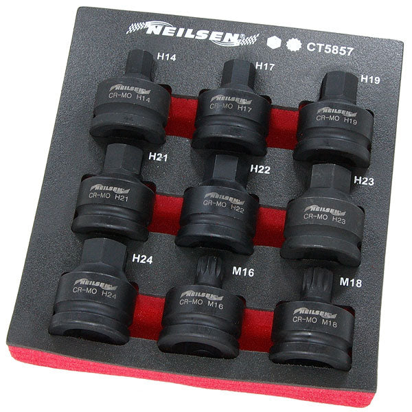 CT5857 - 9pc 3/4in DR Hex & Spline Bit Set