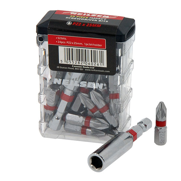 CT6026 - 25pc Impact Screwdriver Bit Box 25mm PZ2