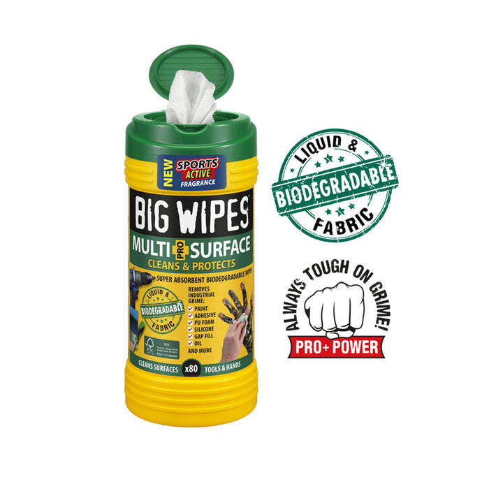 4 x Big Wipes Multi-Surface Pro+ Bio Cleaning Wipes Tub of 80 - 2440