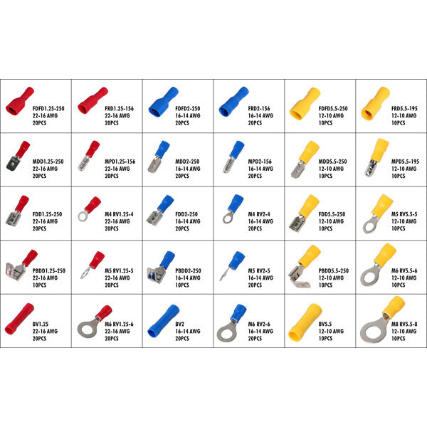 CT5303 - 480pc Insulated Electrical Crimp Terminals - Assorted